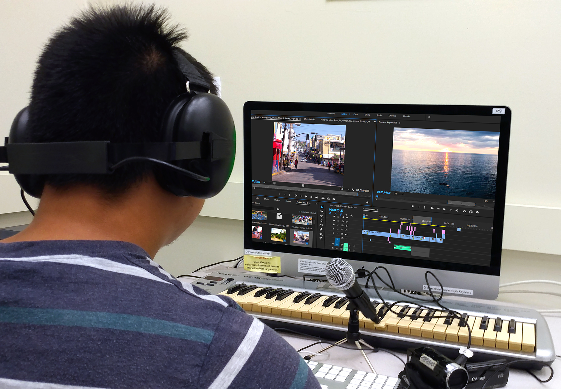 IMC student at Video Editing station
