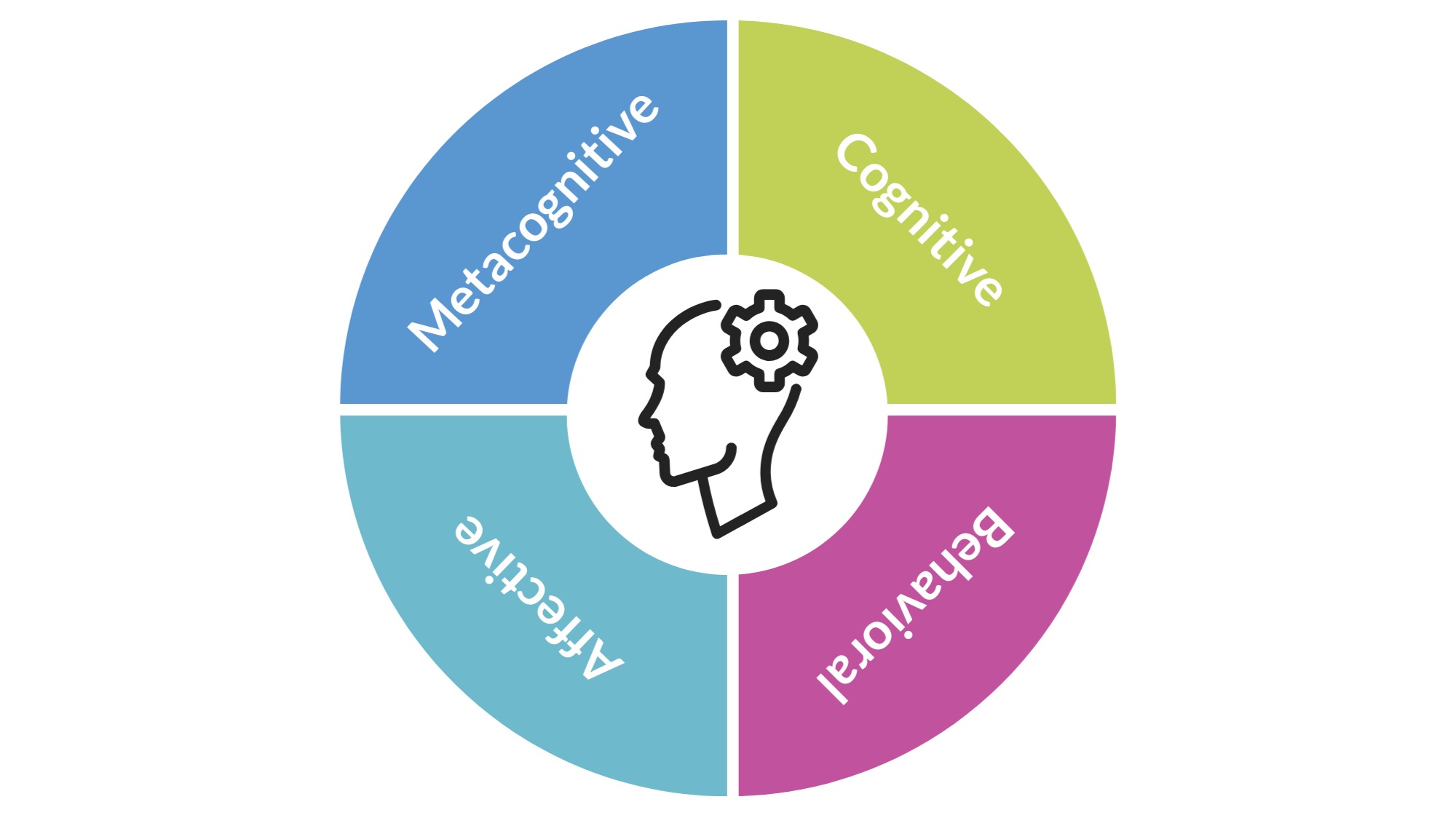circle divided into four quadrants: metacognitive, cognitive, affective, and behavioral