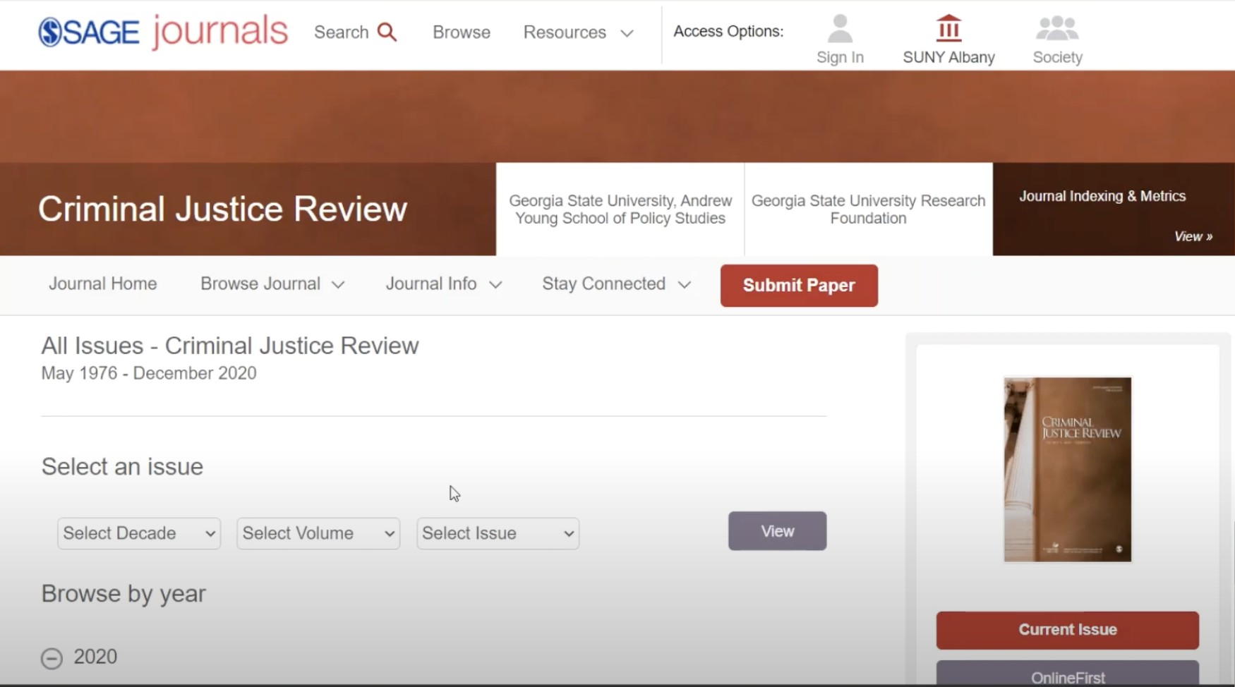 screen shot of Criminal Justice Review journal