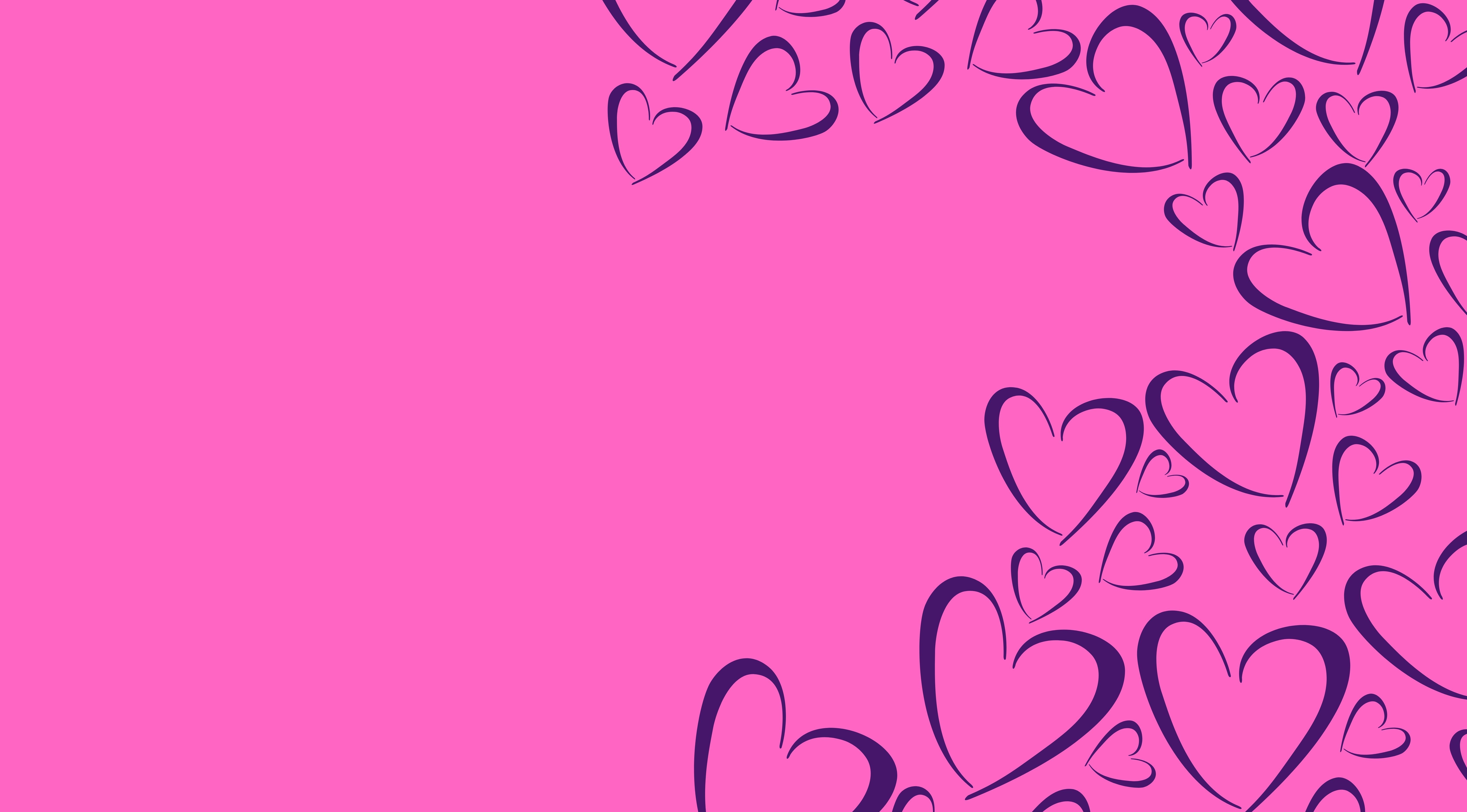Purple hearts swirl on a pink background