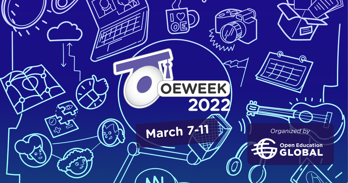 Open Education Week Logo on blue background with icons