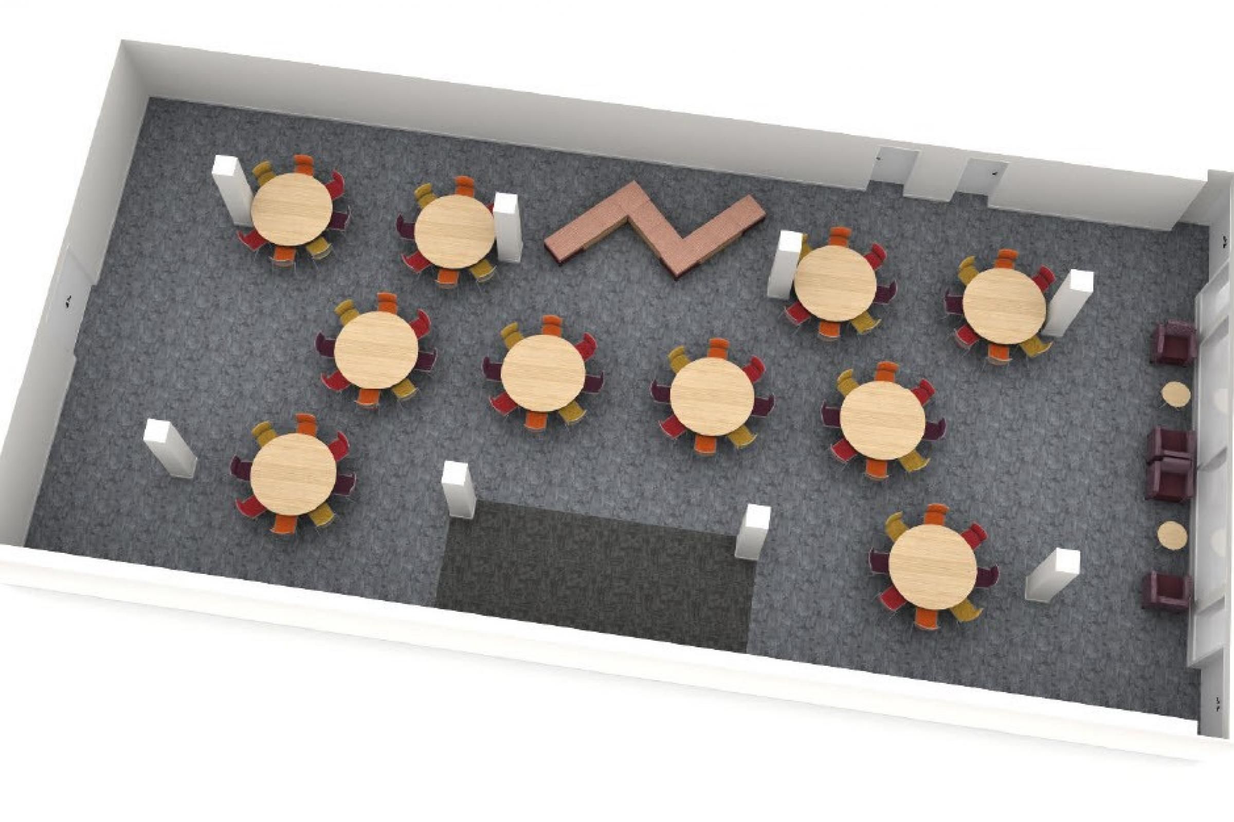 Rendering of new Current Periodicals Room set up classroom style