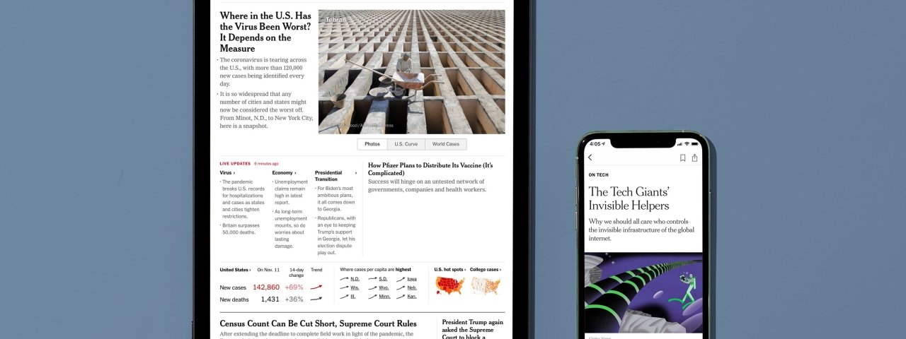 Tablet and smartphone with the New York Times open