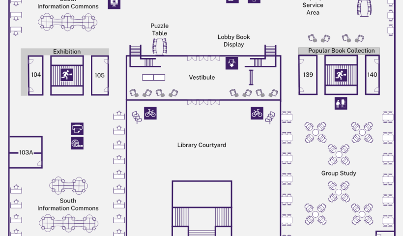Line-drawing, representing a map of first floor of the University Library