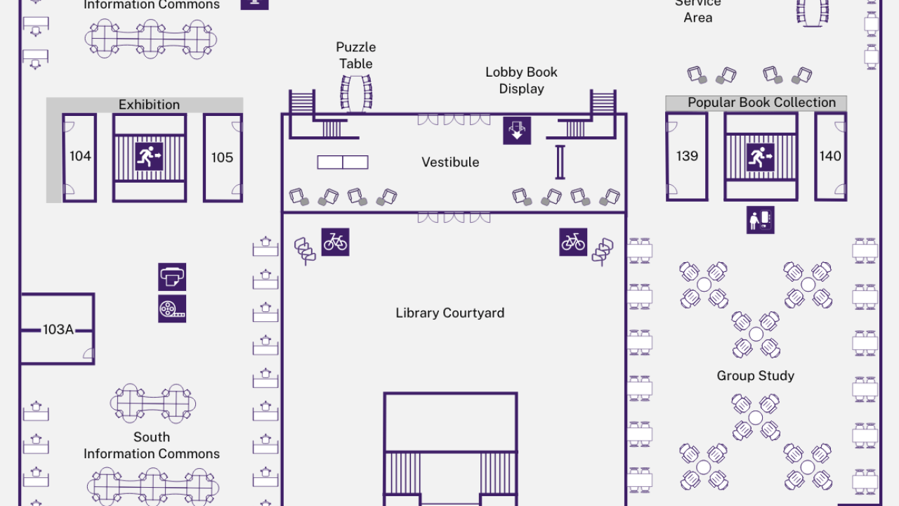 Line-drawing, representing a map of first floor of the University Library
