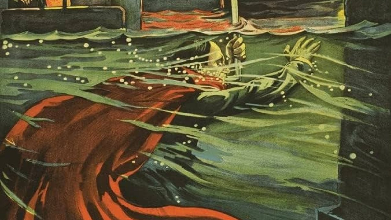 A creepy movie poster for The Phantom of the Opera with Lon Chaney
