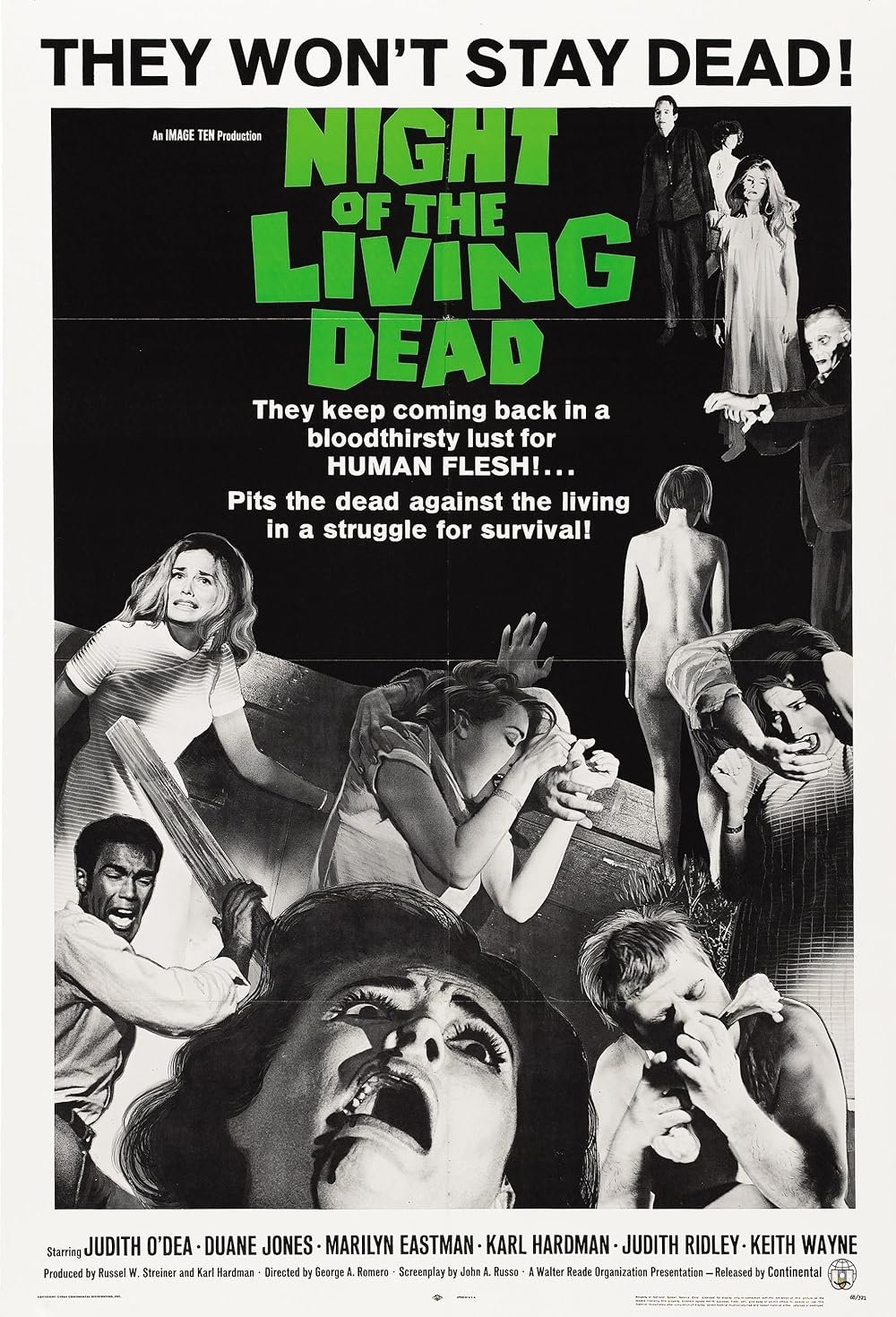 Black and white collage of women screaming in fear of flesh-eating zombies