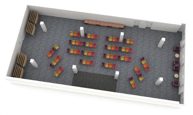 an artist's rendering of the Current Periodicals Room arranged amphitheater style