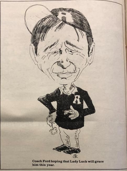 Football Coach Bob Ford in an Albany Student Press Cartoon